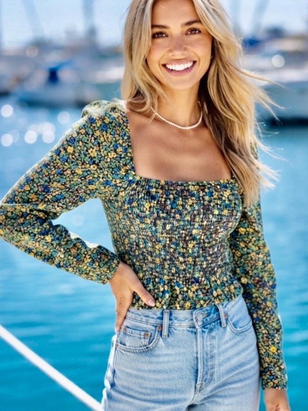 Reformation floral L/S crop top | milkmaid top | Back to School NWOT L